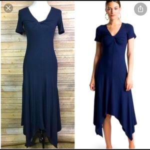 ALC Reva twisted knot navy blue rib dress